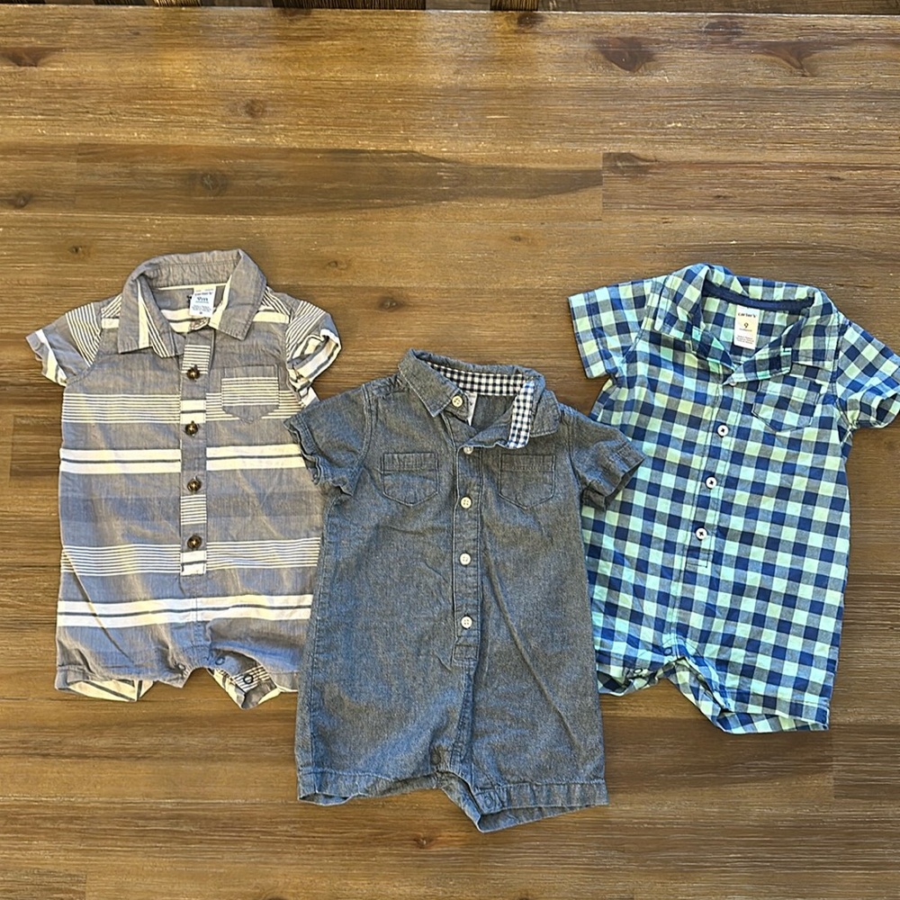 3 Carters shortie one pieces size 9m